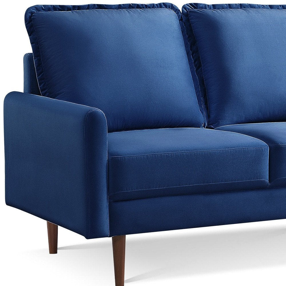 57" Blue And Dark Brown Velvet Loveseat HomeRoots