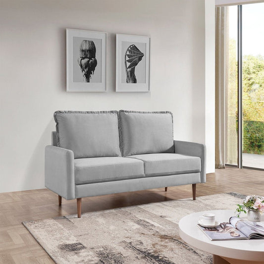 57" Gray And Dark Brown Velvet Loveseat HomeRoots