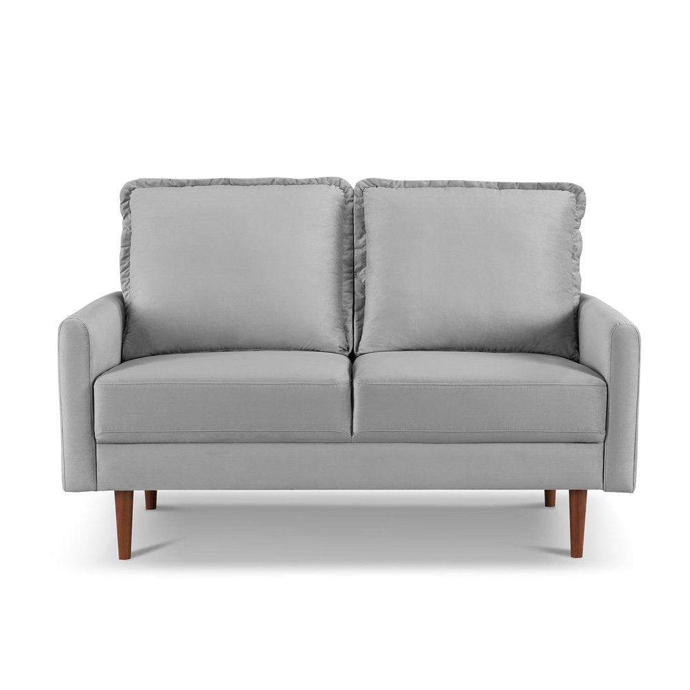57" Gray And Dark Brown Velvet Loveseat HomeRoots