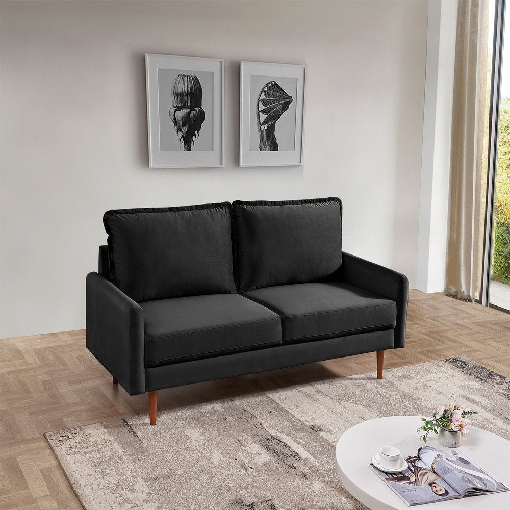 57" Black And Dark Brown Velvet Loveseat HomeRoots