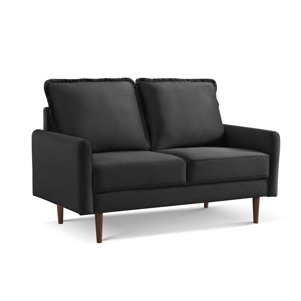 57" Black And Dark Brown Velvet Loveseat HomeRoots