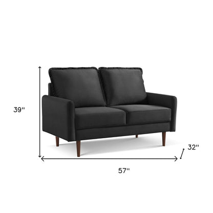 57" Black And Dark Brown Velvet Loveseat HomeRoots
