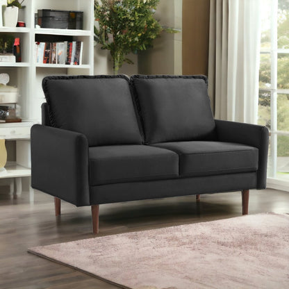 57" Black And Dark Brown Velvet Loveseat HomeRoots