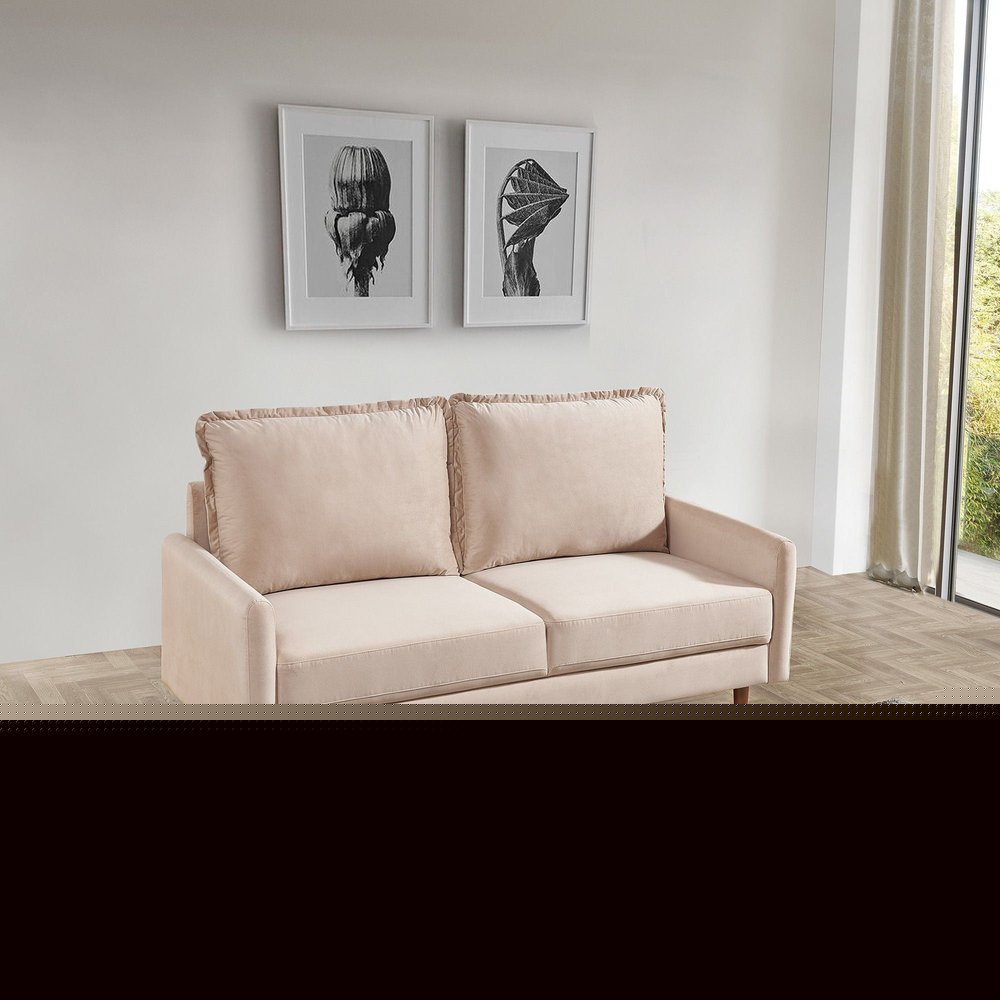 57" Beige And Dark Brown Velvet Loveseat HomeRoots