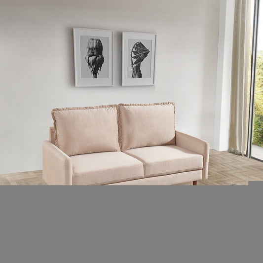 57" Beige And Dark Brown Velvet Loveseat HomeRoots