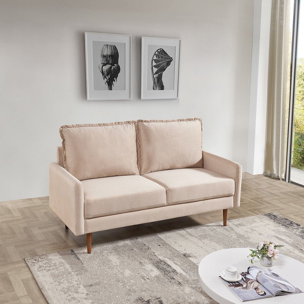 57" Beige And Dark Brown Velvet Loveseat HomeRoots