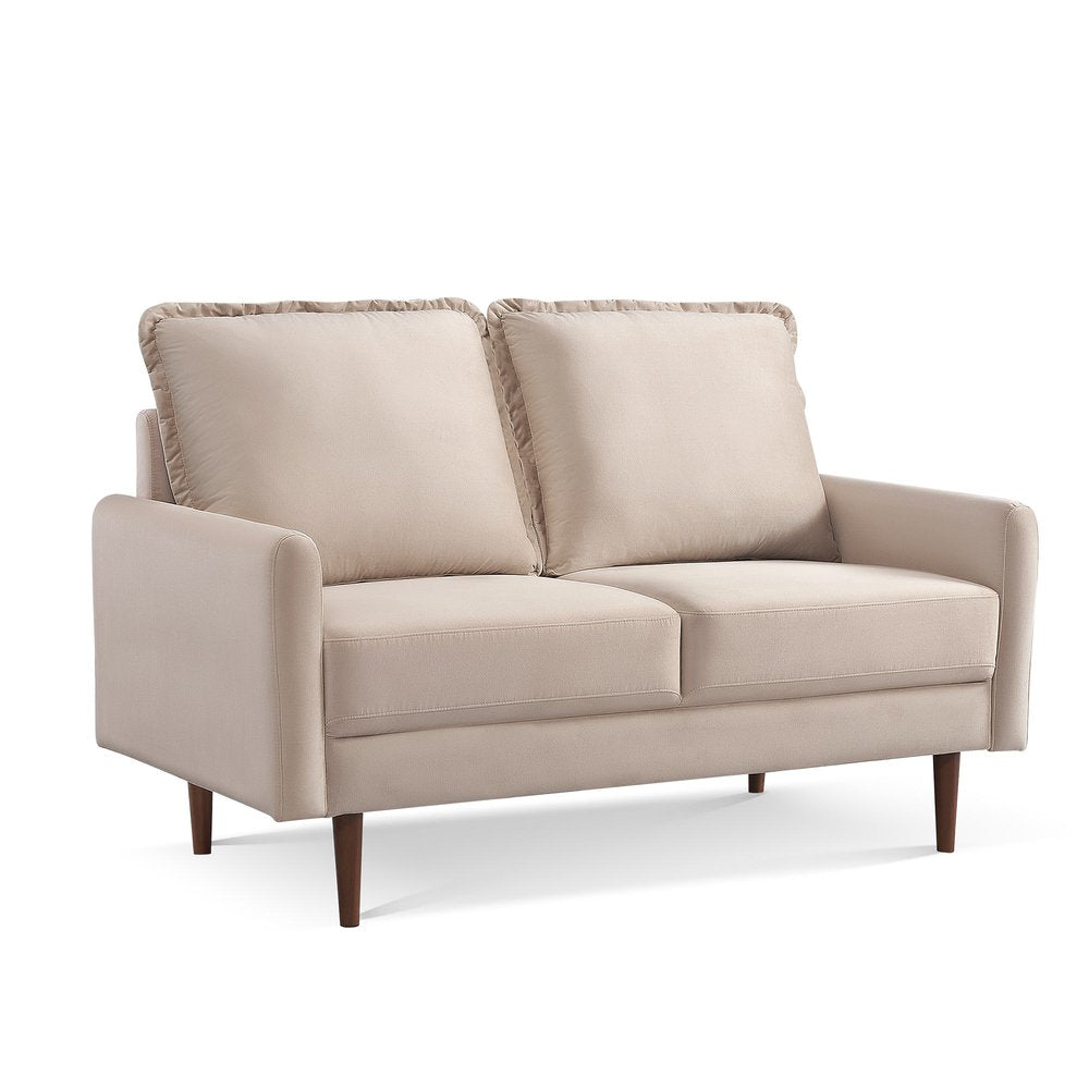 57" Beige And Dark Brown Velvet Loveseat HomeRoots