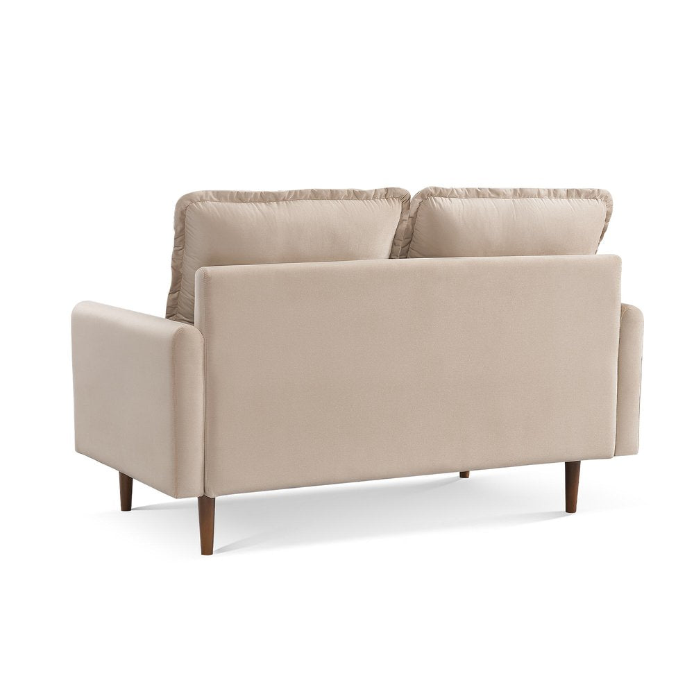 57" Beige And Dark Brown Velvet Loveseat HomeRoots