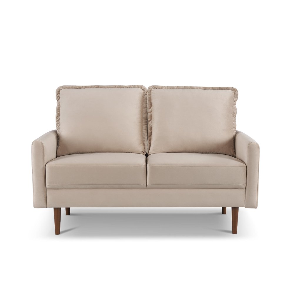 57" Beige And Dark Brown Velvet Loveseat HomeRoots