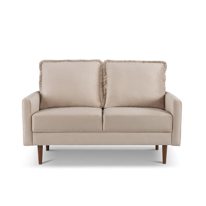 57" Beige And Dark Brown Velvet Loveseat HomeRoots