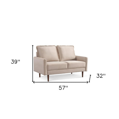 57" Beige And Dark Brown Velvet Loveseat HomeRoots