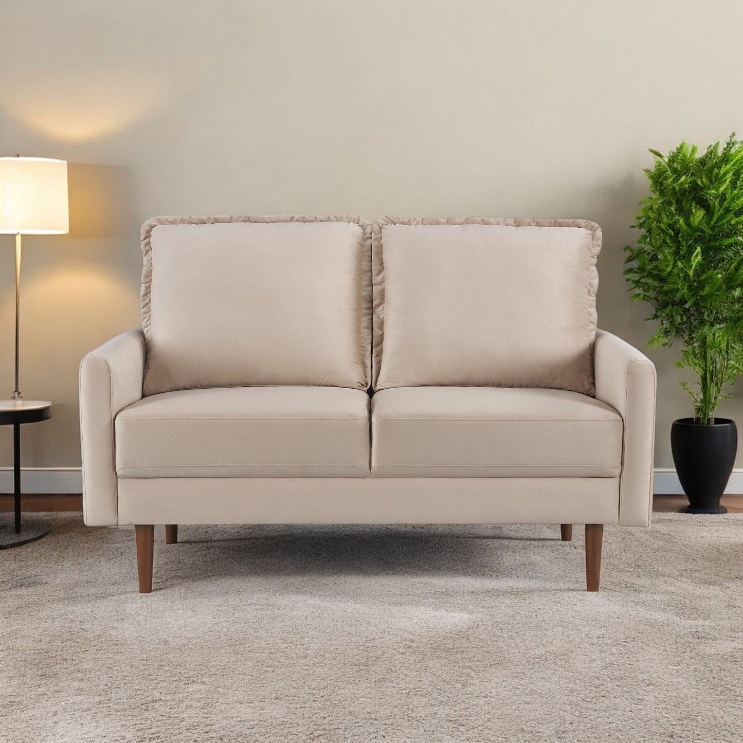 57" Beige And Dark Brown Velvet Loveseat