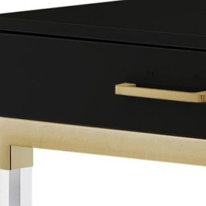 48" Black Clear and Gold Wood Acrylic and Stainless Steel Writing Desk With Two Drawers HomeRoots