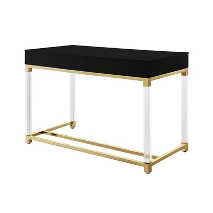 48" Black Clear and Gold Wood Acrylic and Stainless Steel Writing Desk With Two Drawers HomeRoots