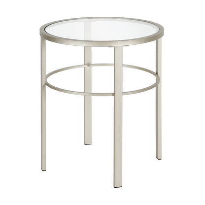 22" Silver And Clear Glass And Steel Round End Table