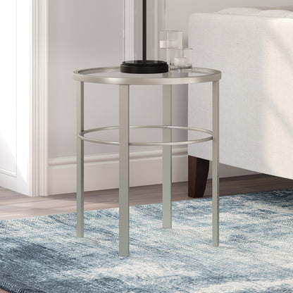 22" Silver And Clear Glass And Steel Round End Table