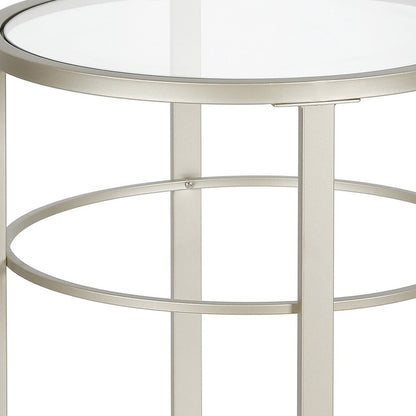 22" Silver And Clear Glass And Steel Round End Table