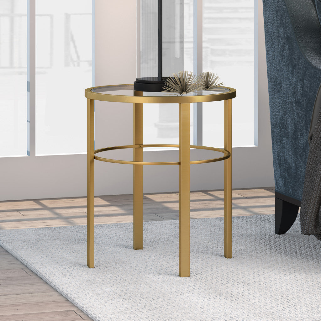 22" Brass And Clear Glass And Steel Round End Table