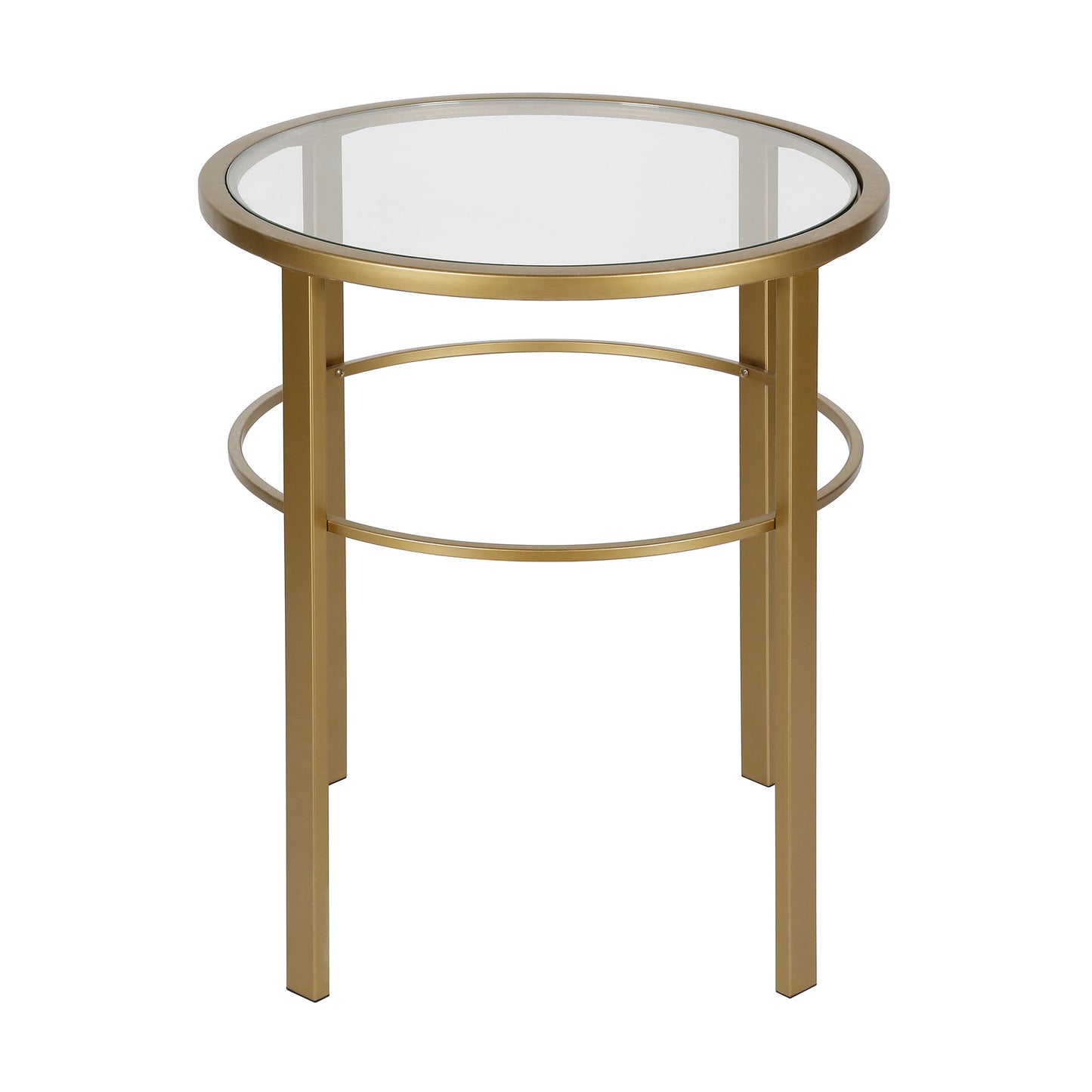 22" Brass And Clear Glass And Steel Round End Table