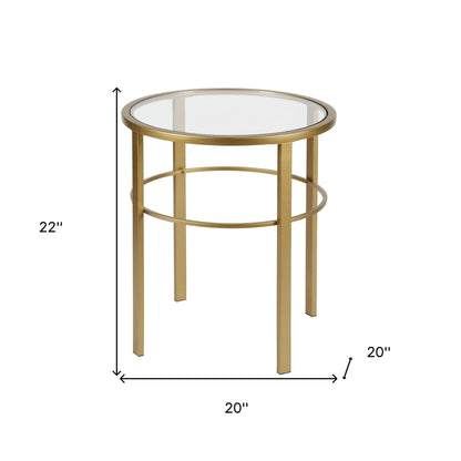 22" Brass And Clear Glass And Steel Round End Table