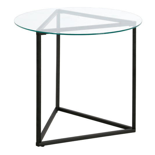 22" Black And Clear Glass And Steel Round End Table