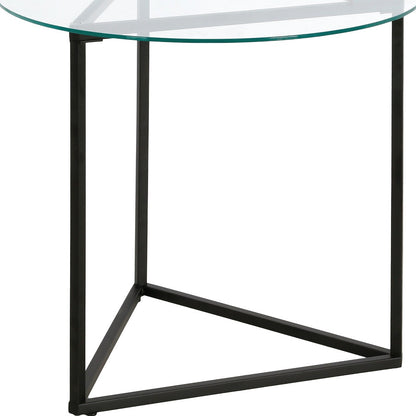 22" Black And Clear Glass And Steel Round End Table