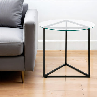 22" Black And Clear Glass And Steel Round End Table