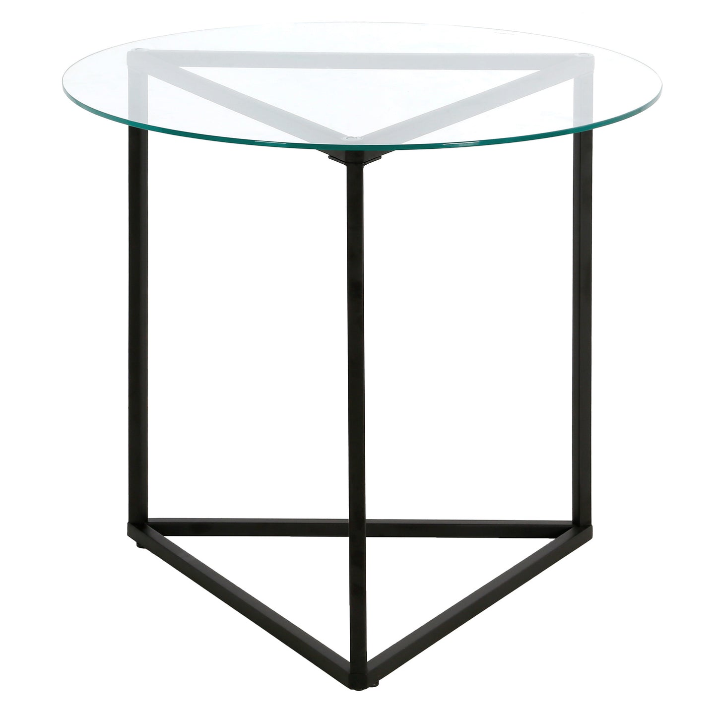 22" Black And Clear Glass And Steel Round End Table