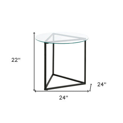 22" Black And Clear Glass And Steel Round End Table