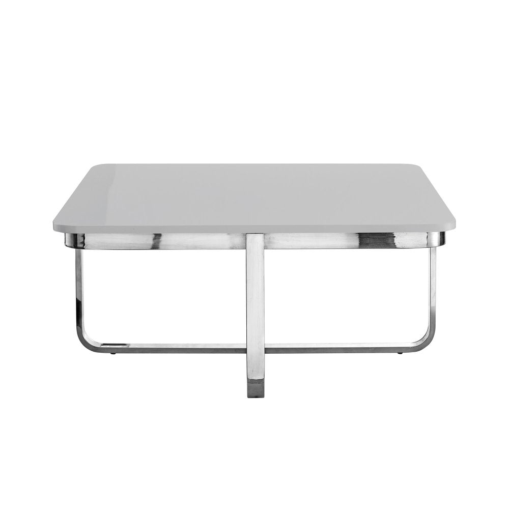 35" Light Gray And Silver Metallic Wood And Stainless Steel Square Coffee Table — view 4