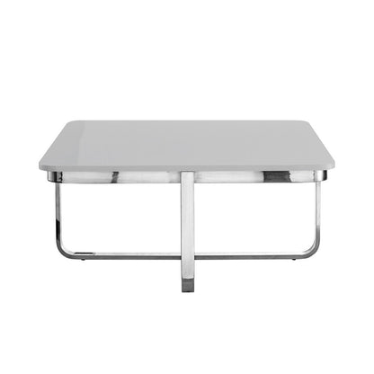 35" Light Gray And Silver Metallic Wood And Stainless Steel Square Coffee Table