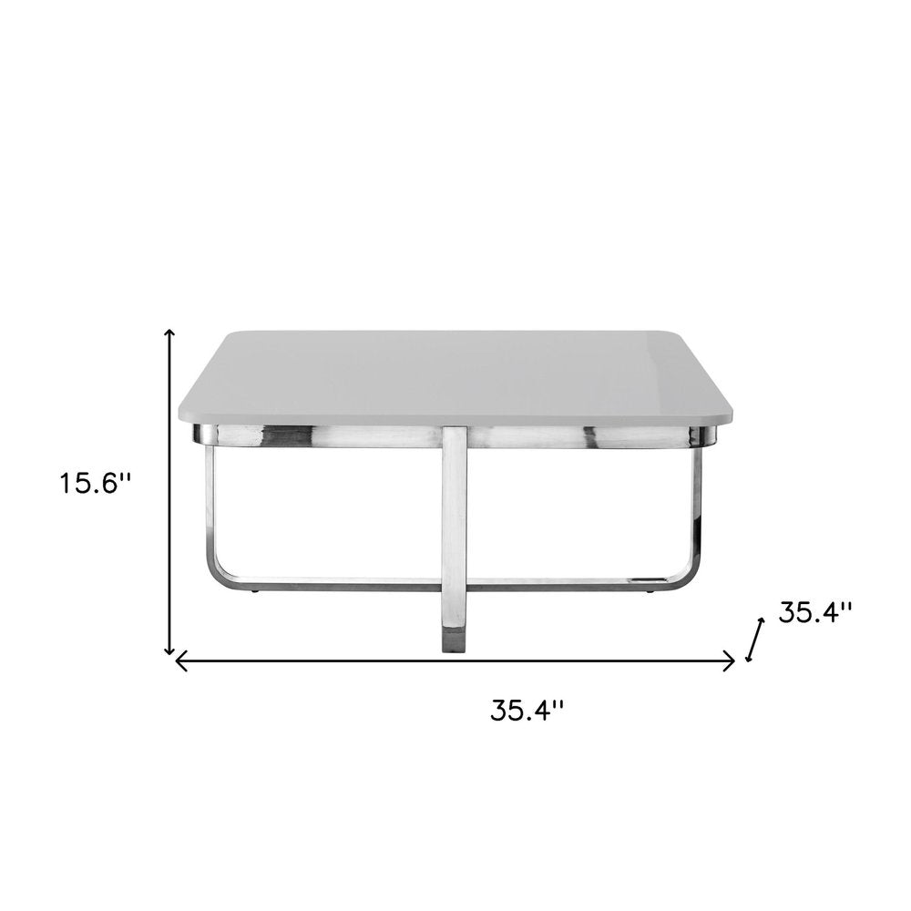 35" Light Gray And Silver Metallic Wood And Stainless Steel Square Coffee Table — view 9