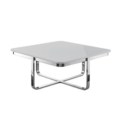 35" Light Gray And Silver Metallic Wood And Stainless Steel Square Coffee Table HomeRoots