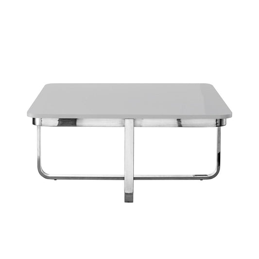 35" Light Gray And Silver Metallic Wood And Stainless Steel Square Coffee Table HomeRoots