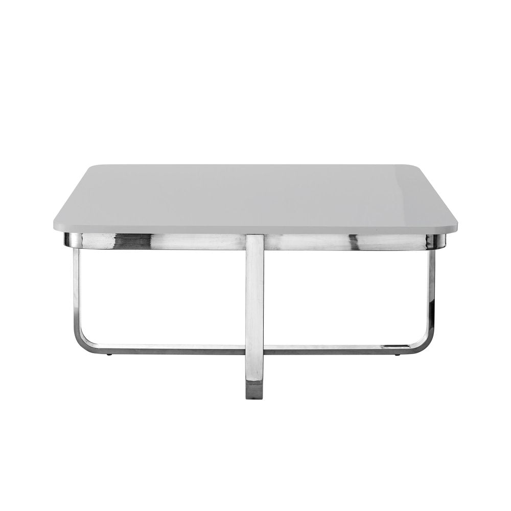 35" Light Gray And Silver Metallic Wood And Stainless Steel Square Coffee Table — view 2