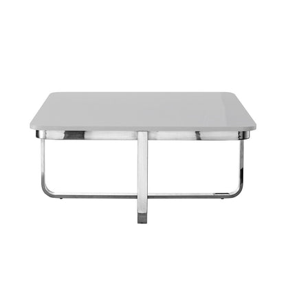 35" Light Gray And Silver Metallic Wood And Stainless Steel Square Coffee Table HomeRoots
