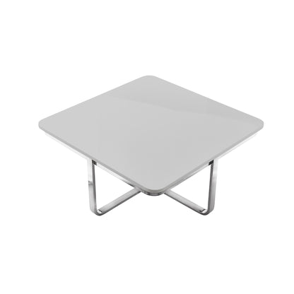 35" White And Silver Metallic Stainless Steel Square Coffee Table