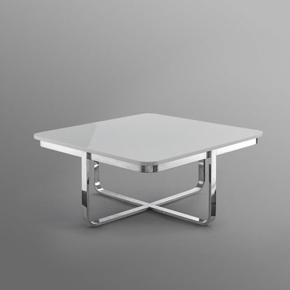35" Light Gray And Silver Metallic Wood And Stainless Steel Square Coffee Table HomeRoots