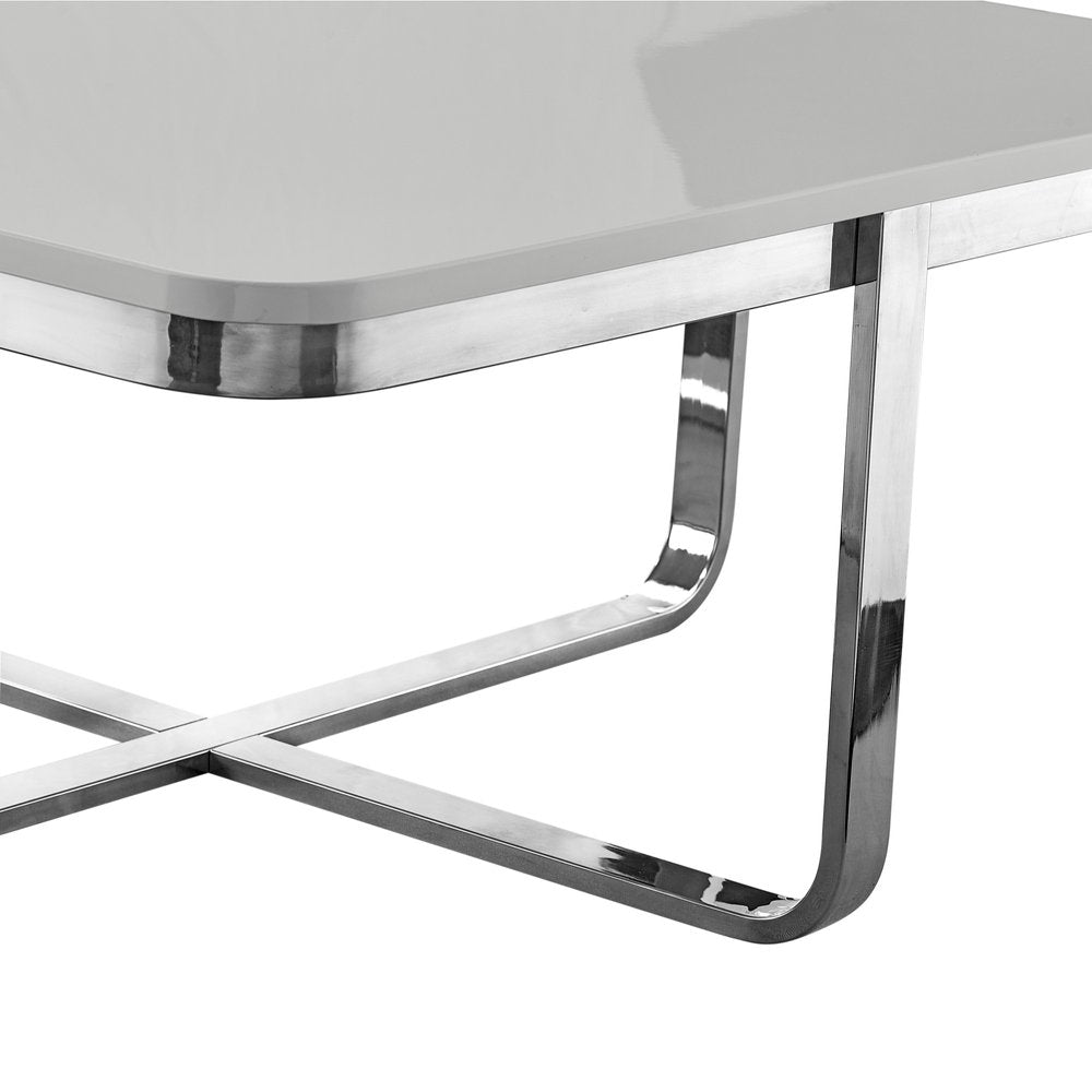 35" Light Gray And Silver Metallic Wood And Stainless Steel Square Coffee Table HomeRoots