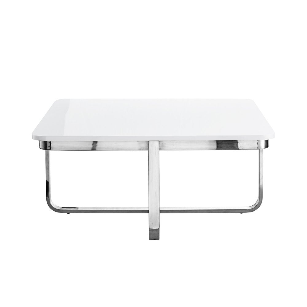 35" Light Gray And Silver Metallic Wood And Stainless Steel Square Coffee Table — view 13