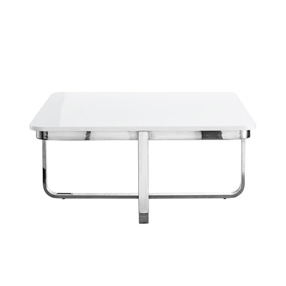 35" White And Silver Metallic Stainless Steel Square Coffee Table