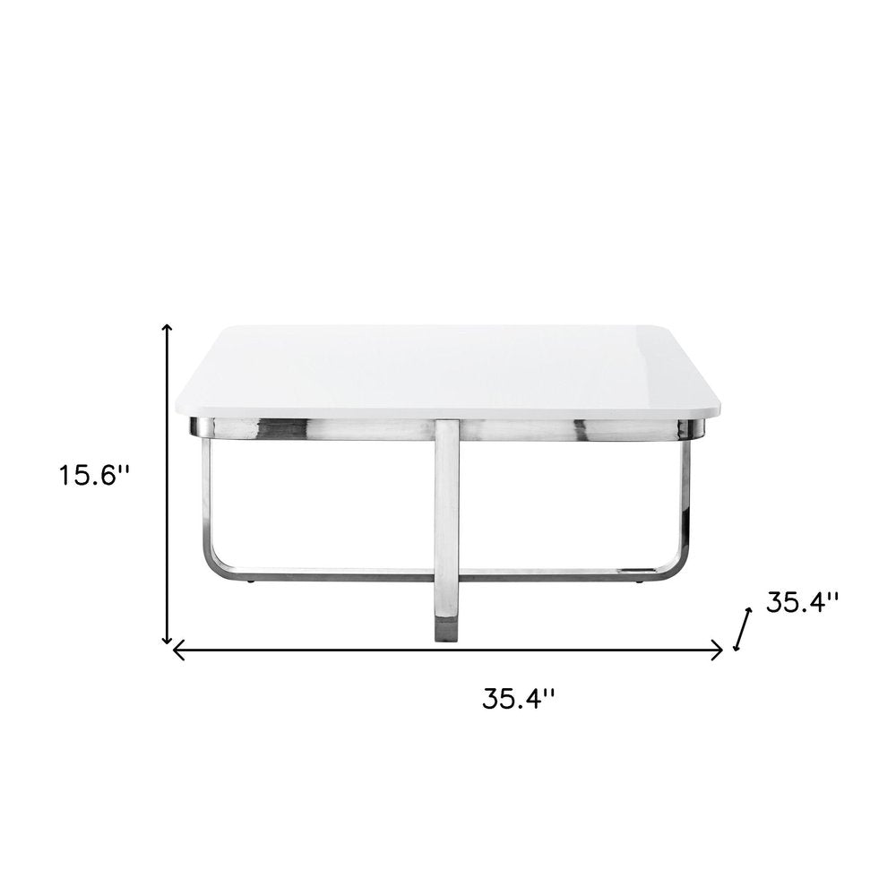35" Light Gray And Silver Metallic Wood And Stainless Steel Square Coffee Table — view 16