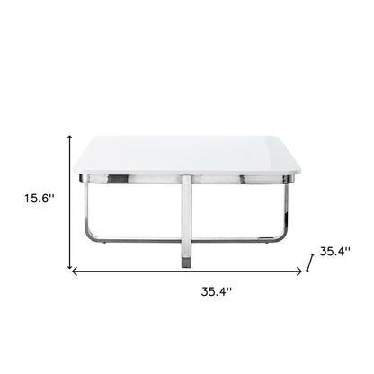 35" Light Gray And Silver Metallic Wood And Stainless Steel Square Coffee Table HomeRoots