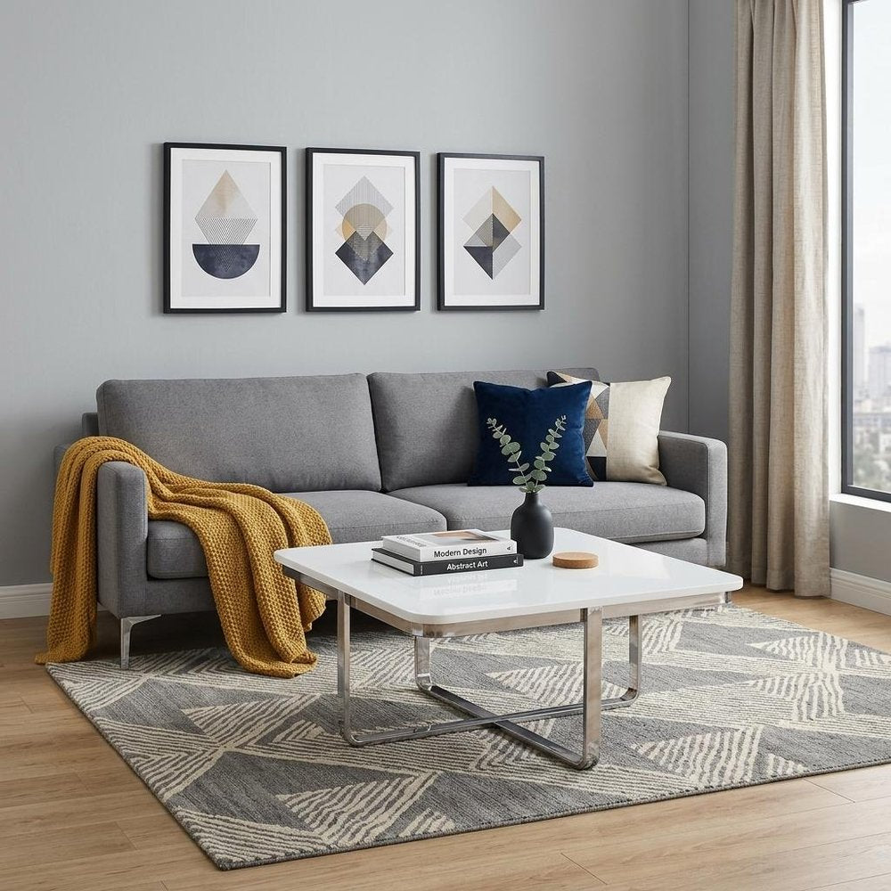 35" Light Gray And Silver Metallic Wood And Stainless Steel Square Coffee Table HomeRoots