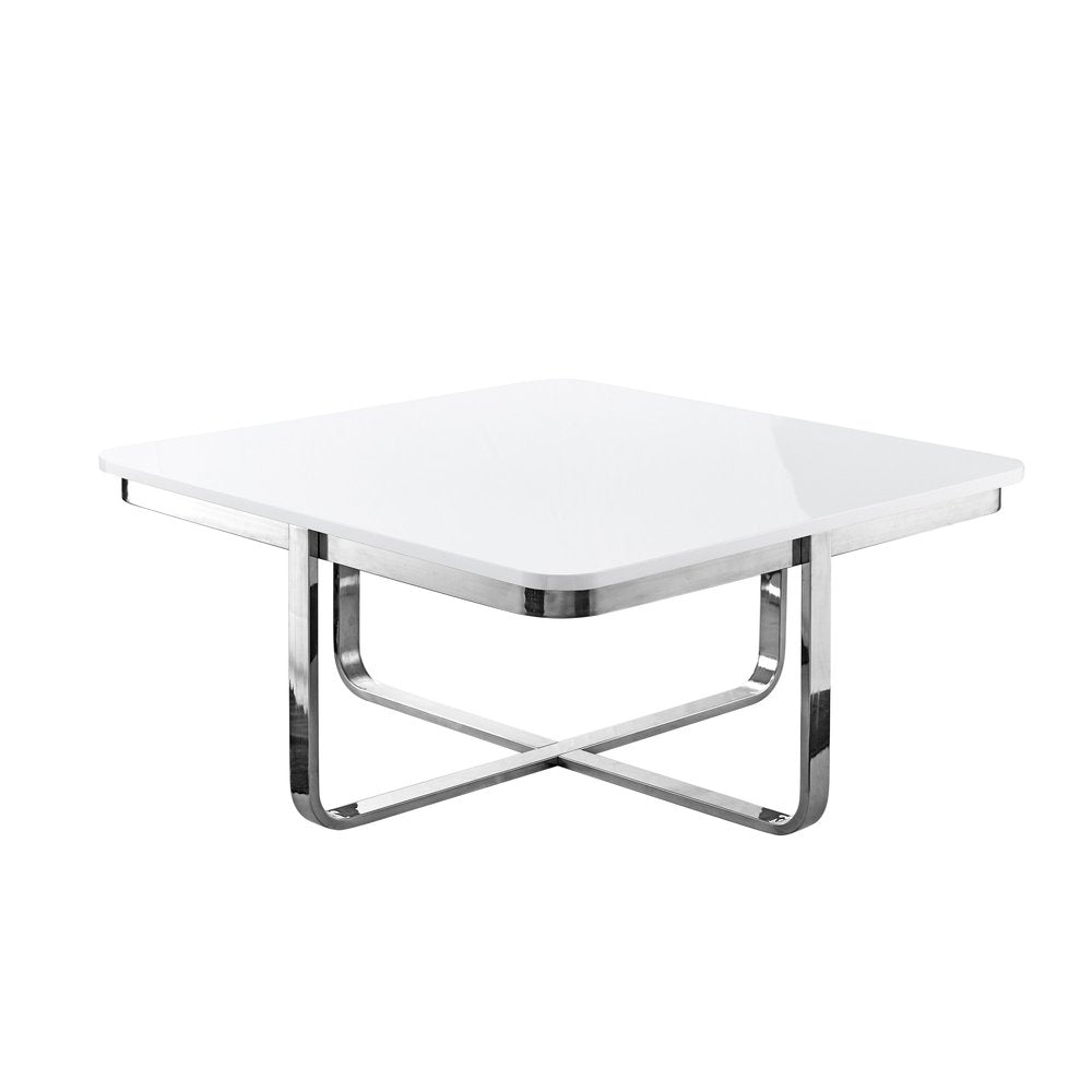 35" Light Gray And Silver Metallic Wood And Stainless Steel Square Coffee Table — view 11