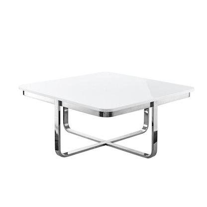35" Light Gray And Silver Metallic Wood And Stainless Steel Square Coffee Table HomeRoots