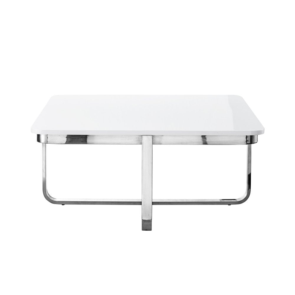 35" Light Gray And Silver Metallic Wood And Stainless Steel Square Coffee Table — view 10