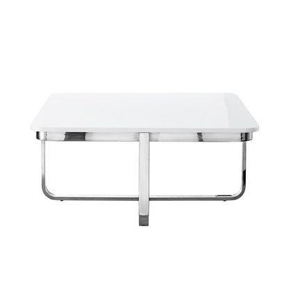 35" Light Gray And Silver Metallic Wood And Stainless Steel Square Coffee Table HomeRoots