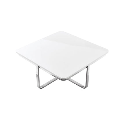 35" Light Gray And Silver Metallic Wood And Stainless Steel Square Coffee Table HomeRoots