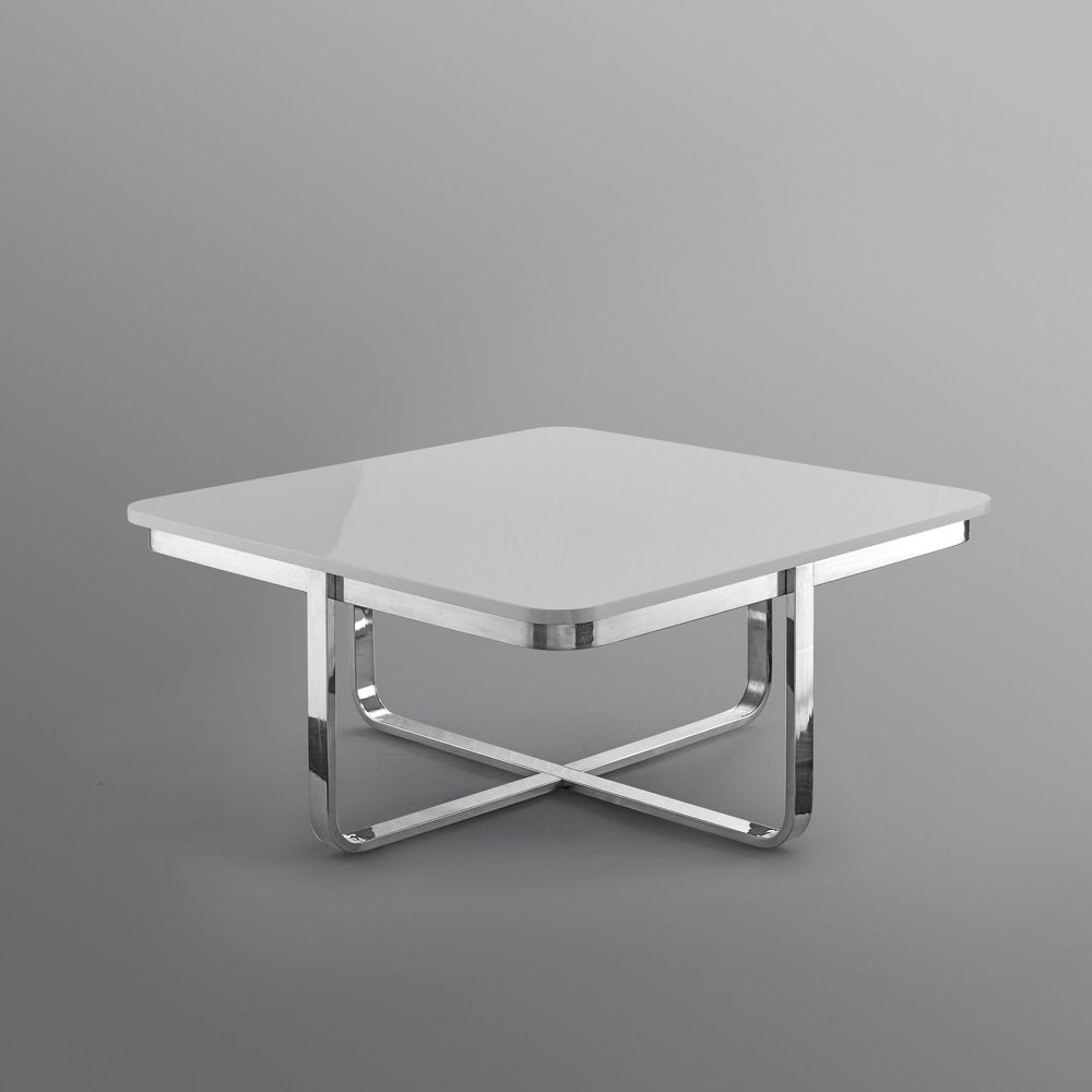 35" Light Gray And Silver Metallic Wood And Stainless Steel Square Coffee Table HomeRoots